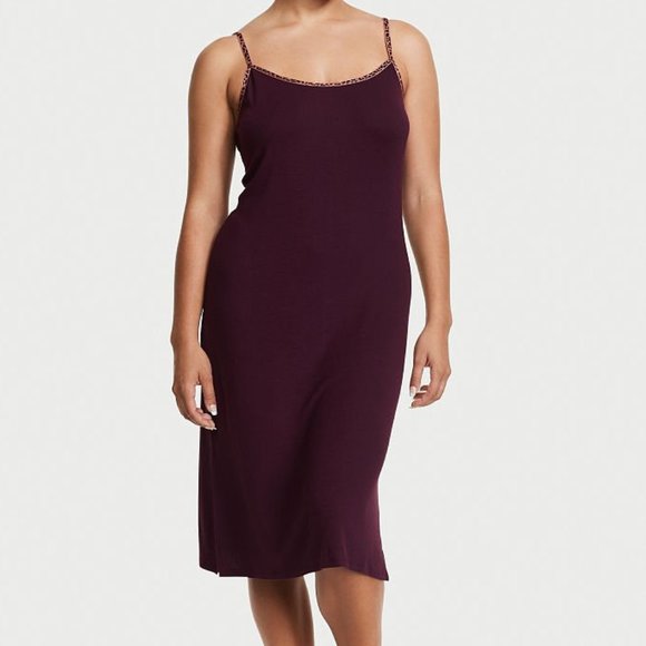 Victoria's Secret Other - VS Modal Rib Nightgown Purple w/ Leopard Print Trim So Comfy and Cute